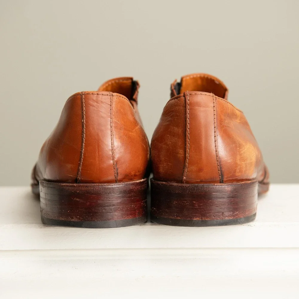Mens Designer Dress Shoes Sz‎ 43 Coganc Leather Brogue Slip On Loafers Old Money